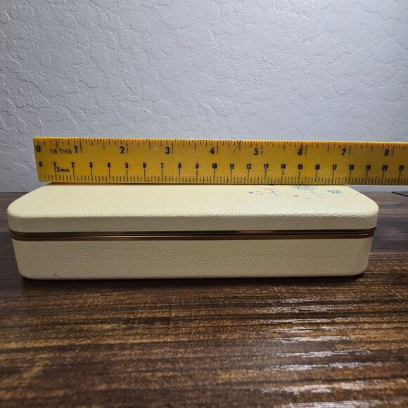 Vintage MCM Farrington Travel Size Cream Floral Jewelry Box Blue Velvet Lining - Picture 7 of 15